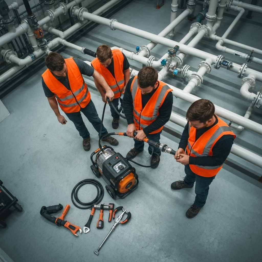 Equipe Hidrobaruck com maquinário profissional